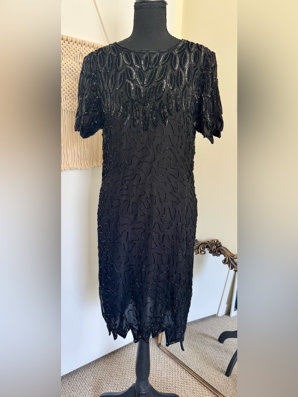 Laurence Kazar Black Beaded Midi Dress